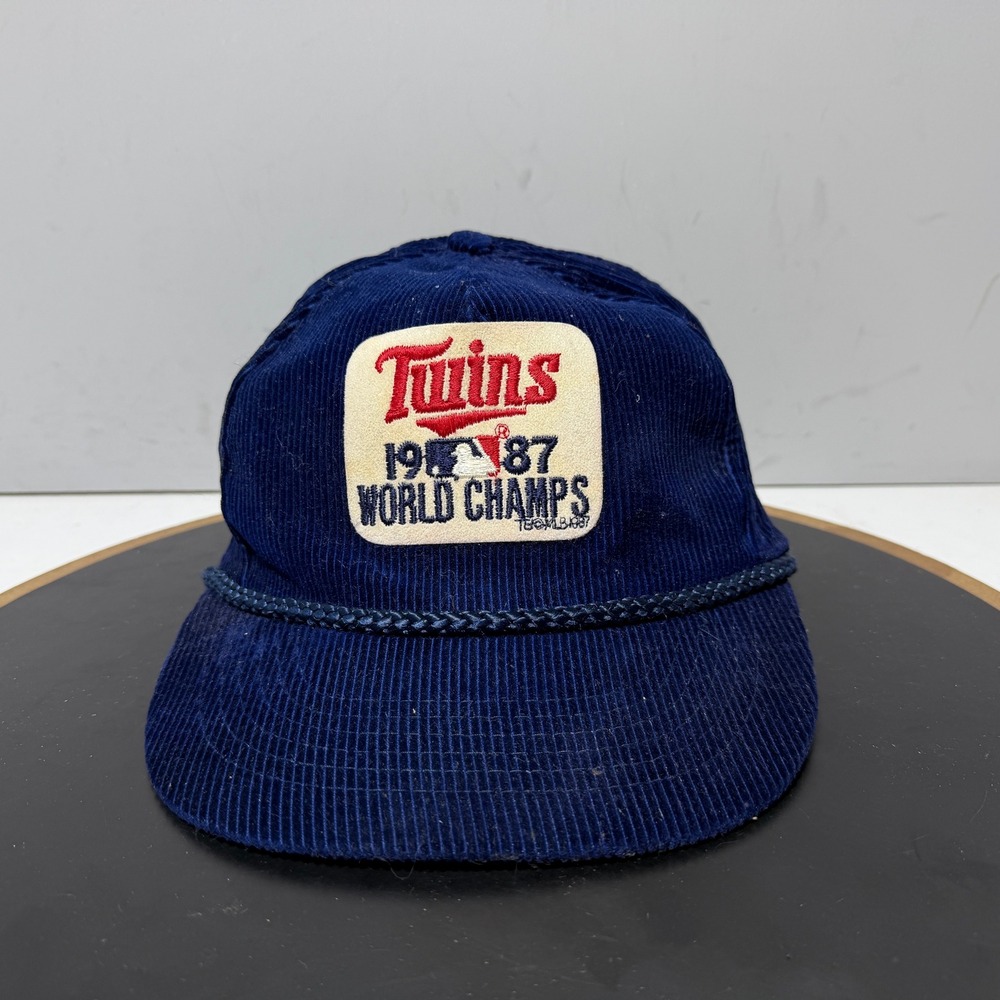 Twins 1987 World Champs Hat Men Snapback Corduroy Navy Blue Vintage Retro 80s